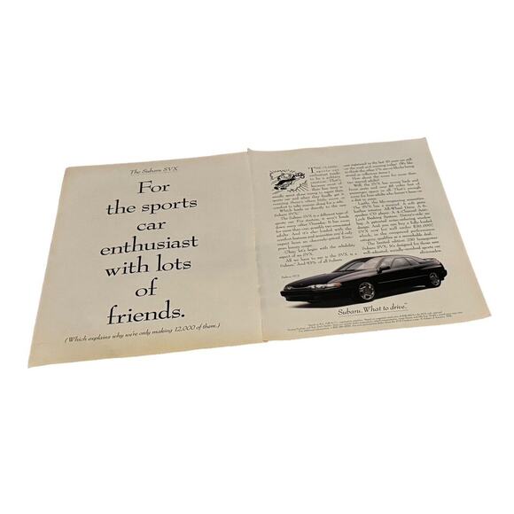 Subaru SVX Car 1992 VTG 2 Pg Print Ad Original Man Cave Garage Decor 12k Made - Picture 2 of 7
